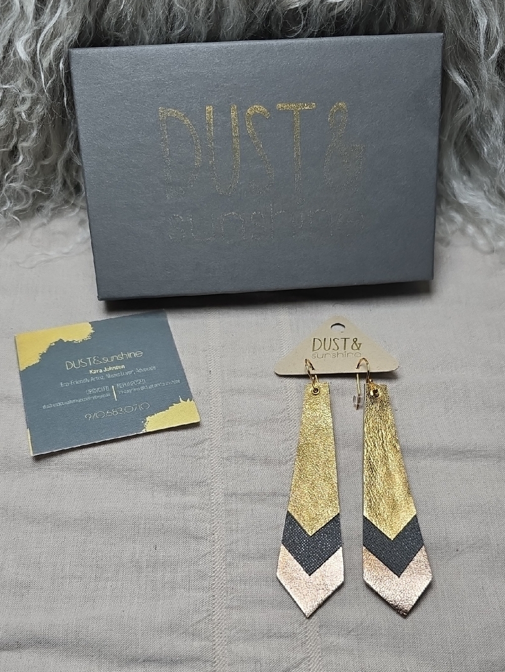 Dust & Sunshine Chevron Leather Drop Earrings